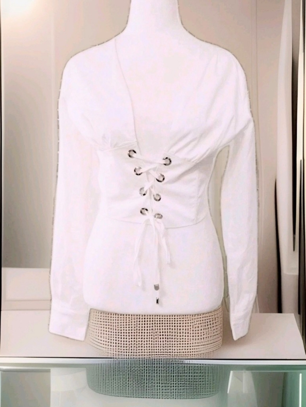 Windsor White Lace-Up Corset-Style Blouse